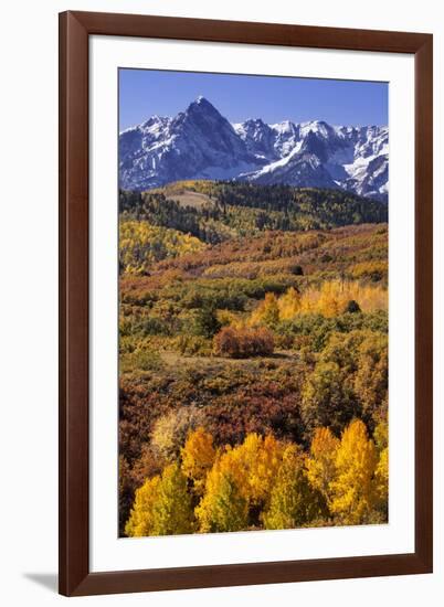 USA, Colorado, San Juan Mountains. Mountain and valley landscape in autumn.-Jaynes Gallery-Framed Photographic Print