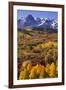 USA, Colorado, San Juan Mountains. Mountain and valley landscape in autumn.-Jaynes Gallery-Framed Photographic Print