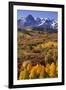 USA, Colorado, San Juan Mountains. Mountain and valley landscape in autumn.-Jaynes Gallery-Framed Photographic Print