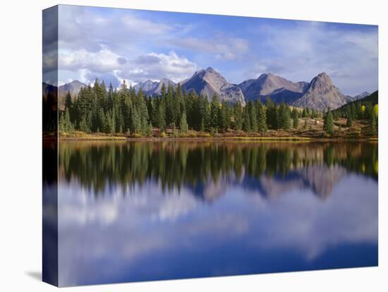 USA, Colorado, San Juan National Forest, Grenadier Range Reflects in Molas Lake in Autumn-John Barger-Stretched Canvas