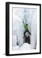 USA, Colorado, Uncompahgre National Forest. Climber ascends icy cliff face.-Jaynes Gallery-Framed Photographic Print