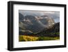 USA, Colorado, Uncompahgre National Forest. Rainstorm over Pinnacle Ridge in autumn.-Jaynes Gallery-Framed Photographic Print