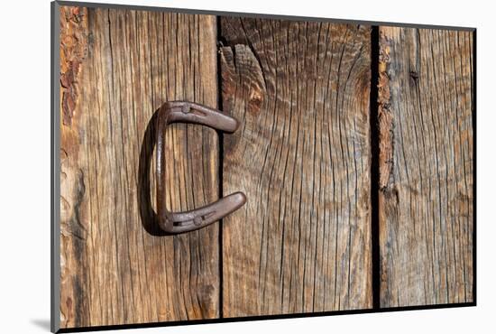 USA, Colorado, Westcliffe. Old wooden barn wall with bent horseshoe handle.-Cindy Miller Hopkins-Mounted Photographic Print