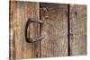 USA, Colorado, Westcliffe. Old wooden barn wall with bent horseshoe handle.-Cindy Miller Hopkins-Stretched Canvas