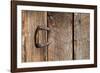 USA, Colorado, Westcliffe. Old wooden barn wall with bent horseshoe handle.-Cindy Miller Hopkins-Framed Photographic Print