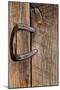 USA, Colorado, Westcliffe. Old wooden barn wall with bent horseshoe handle.-Cindy Miller Hopkins-Mounted Photographic Print