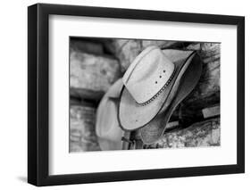 USA, Colorado, Westcliffe. Tack room, cowboy hat detail.-Cindy Miller Hopkins-Framed Photographic Print