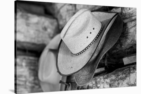USA, Colorado, Westcliffe. Tack room, cowboy hat detail.-Cindy Miller Hopkins-Stretched Canvas