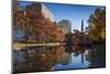 USA, Connecticut, Hartford, Bushnell Park, reflection of office buildings and Travelers Tower-Walter Bibikow-Mounted Photographic Print