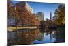 USA, Connecticut, Hartford, Bushnell Park, reflection of office buildings and Travelers Tower-Walter Bibikow-Mounted Photographic Print