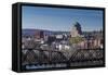 USA, Connecticut, Middletown, elevated town view from the Connecticut River-Walter Bibikow-Framed Stretched Canvas