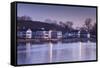 USA, Connecticut, Mystic, houses along Mystic River at dawn-Walter Bibikow-Framed Stretched Canvas