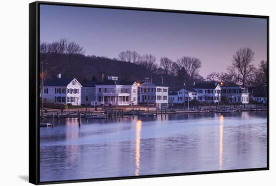 USA, Connecticut, Mystic, houses along Mystic River at dawn-Walter Bibikow-Framed Stretched Canvas