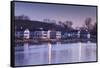 USA, Connecticut, Mystic, houses along Mystic River at dawn-Walter Bibikow-Framed Stretched Canvas