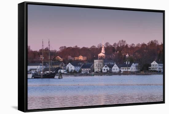 USA, Connecticut, Mystic, houses along Mystic River at dawn-Walter Bibikow-Framed Stretched Canvas