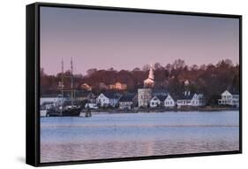 USA, Connecticut, Mystic, houses along Mystic River at dawn-Walter Bibikow-Framed Stretched Canvas