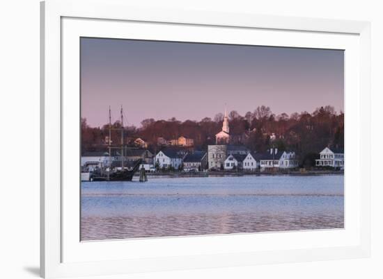 USA, Connecticut, Mystic, houses along Mystic River at dawn-Walter Bibikow-Framed Premium Photographic Print