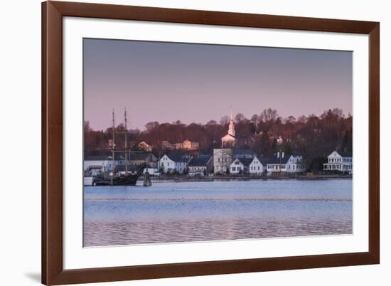 USA, Connecticut, Mystic, houses along Mystic River at dawn-Walter Bibikow-Framed Premium Photographic Print