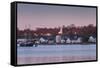 USA, Connecticut, Mystic, houses along Mystic River at dawn-Walter Bibikow-Framed Stretched Canvas