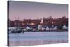 USA, Connecticut, Mystic, houses along Mystic River at dawn-Walter Bibikow-Stretched Canvas