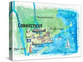 USA Connecticut Travel Poster Map With Highlights And Favorites-M. Bleichner-Stretched Canvas