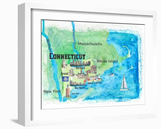 USA Connecticut Travel Poster Map With Highlights And Favorites-M. Bleichner-Framed Art Print