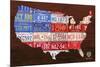 USA Flag Map-Design Turnpike-Mounted Giclee Print