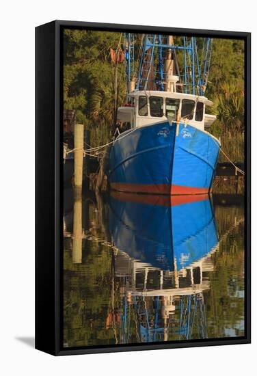 USA, Florida, Apalachicola, Shrimp Boat Docked at Apalachicola-Joanne Wells-Framed Stretched Canvas