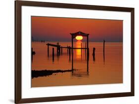 USA, Florida, Apalachicola, Sunrise at an old boat house at Apalachicola Bay.-Joanne Wells-Framed Premium Photographic Print