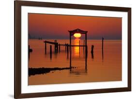 USA, Florida, Apalachicola, Sunrise at an old boat house at Apalachicola Bay.-Joanne Wells-Framed Premium Photographic Print