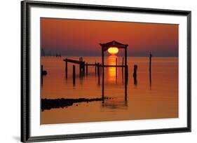 USA, Florida, Apalachicola, Sunrise at an old boat house at Apalachicola Bay.-Joanne Wells-Framed Premium Photographic Print