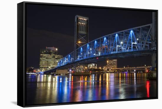 Usa, Florida, Jacksonville, Main Street Bridge across the St. John's River-Joanne Wells-Framed Stretched Canvas