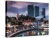 USA, Florida, Miami, City Skyline With Bayside Mall and Fredom Tower-Walter Bibikow-Stretched Canvas