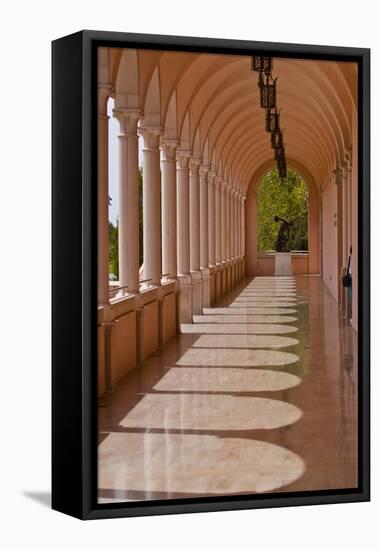 USA, Florida, Sarasota, Museum of Art Columned Corridor.-Bernard Friel-Framed Stretched Canvas