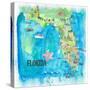 USA Florida Travel Poster Map With Highlights And Favorites-M. Bleichner-Stretched Canvas