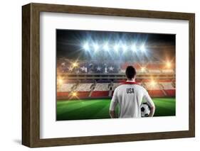 Usa Football Player Holding Ball against Stadium Full of Usa Football Fans-Wavebreak Media Ltd-Framed Photographic Print