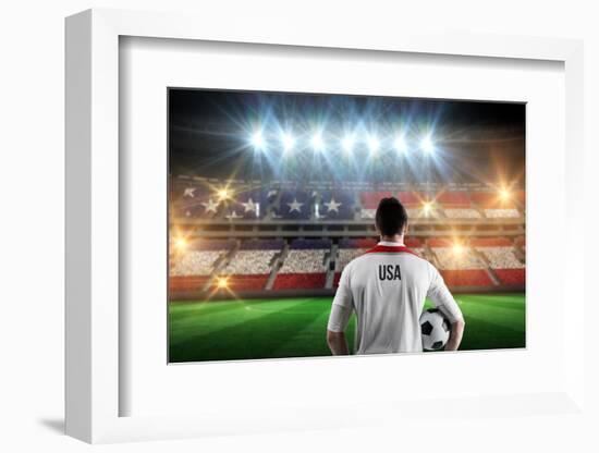 Usa Football Player Holding Ball against Stadium Full of Usa Football Fans-Wavebreak Media Ltd-Framed Photographic Print