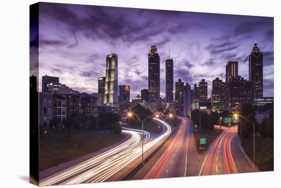 USA, Georgia, Atlanta, City Skyline from Interstate 20-Walter Bibikow-Stretched Canvas