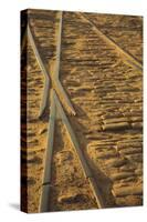 USA, Georgia, Savannah. Old railroad tracks along ballast stones at River Street.-Joanne Wells-Stretched Canvas