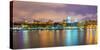 USA, Georgia, Savannah, Skyline reflected in the Savannah river-Jordan Banks-Stretched Canvas