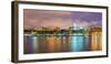 USA, Georgia, Savannah, Skyline reflected in the Savannah river-Jordan Banks-Framed Photographic Print