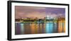 USA, Georgia, Savannah, Skyline reflected in the Savannah river-Jordan Banks-Framed Photographic Print