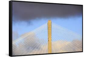 USA, Georgia, Savannah. Talmadge Memorial Bridge in the clouds.-Joanne Wells-Framed Stretched Canvas