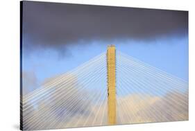 USA, Georgia, Savannah. Talmadge Memorial Bridge in the clouds.-Joanne Wells-Stretched Canvas