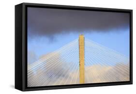 USA, Georgia, Savannah. Talmadge Memorial Bridge in the clouds.-Joanne Wells-Framed Stretched Canvas