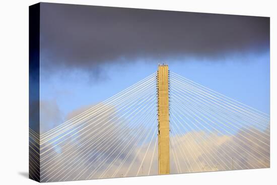 USA, Georgia, Savannah. Talmadge Memorial Bridge in the clouds.-Joanne Wells-Stretched Canvas