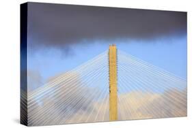 USA, Georgia, Savannah. Talmadge Memorial Bridge in the clouds.-Joanne Wells-Stretched Canvas