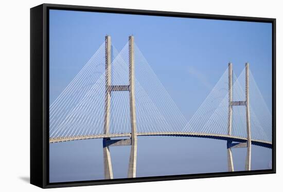 USA, Georgia, Savannah. Talmadge Memorial Bridge over the Savannah River.-Joanne Wells-Framed Stretched Canvas