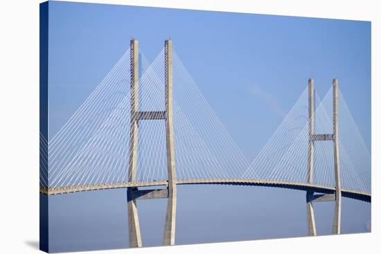 USA, Georgia, Savannah. Talmadge Memorial Bridge over the Savannah River.-Joanne Wells-Stretched Canvas