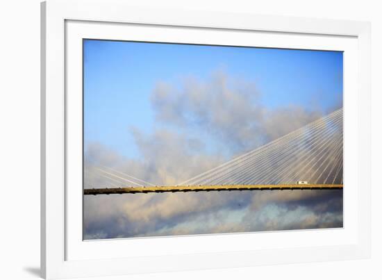 USA, Georgia, Savannah. Talmadge Memorial Bridge with truck crossing.-Joanne Wells-Framed Photographic Print